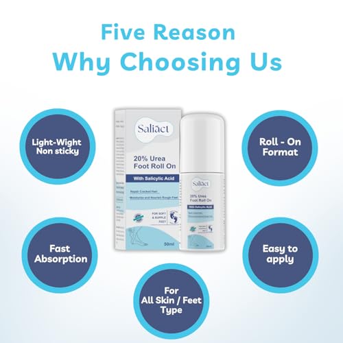 20% Urea Foot Cream Roll On With Salicylic Acid, Lactic Acid, Olive Oil | Foot Cream Moisturizer for Dry Cracked Feet | Repair and Moisturise Cracked Heels | Hydrates & Nourish Foot Care for Softens Skin | For Women & Men | (50ML * pack 2)