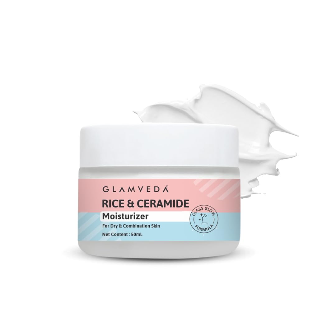 Glamveda Rice & Ceramide Moisturizer Skin Barrier Building & Nourishing | For Fine Lines Wrinkles, Age Spots & Hyperpigmentation | No Paraben, Sls | 50ml