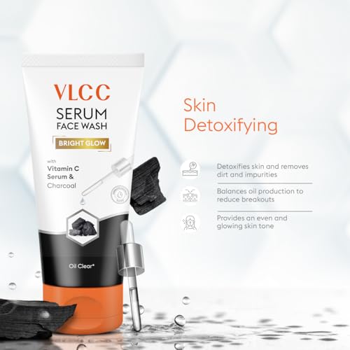 VLCC Vitamin C & Charcoal Serum Facewash - 150 ml for Oil Control & Brightening for AM | with Free Hyaluronic Acid & Aloe Vera Serum Facewash - 150 ml to Strengthen Skin Barrier for PM (B1G1)