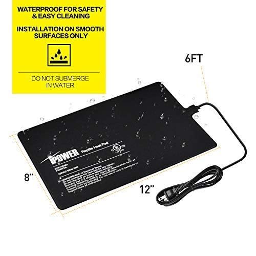 iPower Reptile Heat Pad 4W/8W/16W/24W Under Tank Terrarium Warmer Heating Mat and Digital Thermostat Controller for Turtles Lizards Frogs and Other Small Animals, Multi Sizes 8" x 12" Black/Heat Pad + Thermometer