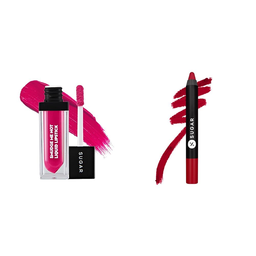 SUGAR Cosmetics Smudge Me Not Mini Matte Liquid Lipstick | Lasts Upto 12 Hrs | Transferproof & Waterproof&Sugar Matte As Hell Crayon Lipsticks For Women | Lasts Upto 12Hrs | Lip Crayon With Sharpener