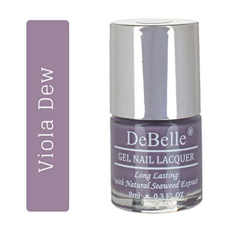 DeBelle Gel Nail Polish Viola Dew (Dark Lilac Nail Paint)|Non UV - Gel Finish |Chip Resistant | Seaweed Enriched Formula| Long Lasting|Cruelty and Toxic Free| 8ml
