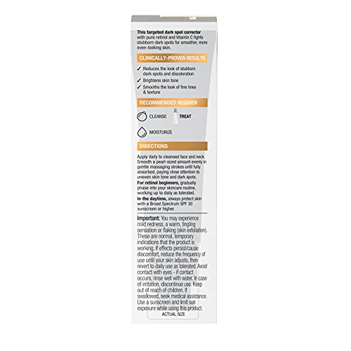 Neutrogena Rapid Tone Repair Dark Spot Corrector Face Serum with Hyaluronic Acid, Retinol & Vitamin C, Daily Anti Wrinkle Retinol Serum & Dark Spot Corrector to Brighten & Even Tone, 1 oz