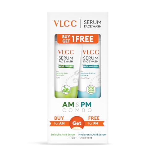 VLCC Salicylic Acid & Tulsi Serum Facewash - 150 ml to Fights Acne Scars for AM | with Free Hyaluronic Acid & Aloe Vera Serum Facewash - 150 ml to Strengthen Skin Barrier for PM (B1G1)