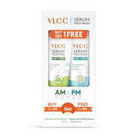 VLCC Salicylic Acid & Tulsi Serum Facewash - 150 ml to Fights Acne Scars for AM | with Free Hyaluronic Acid & Aloe Vera Serum Facewash - 150 ml to Strengthen Skin Barrier for PM (B1G1)