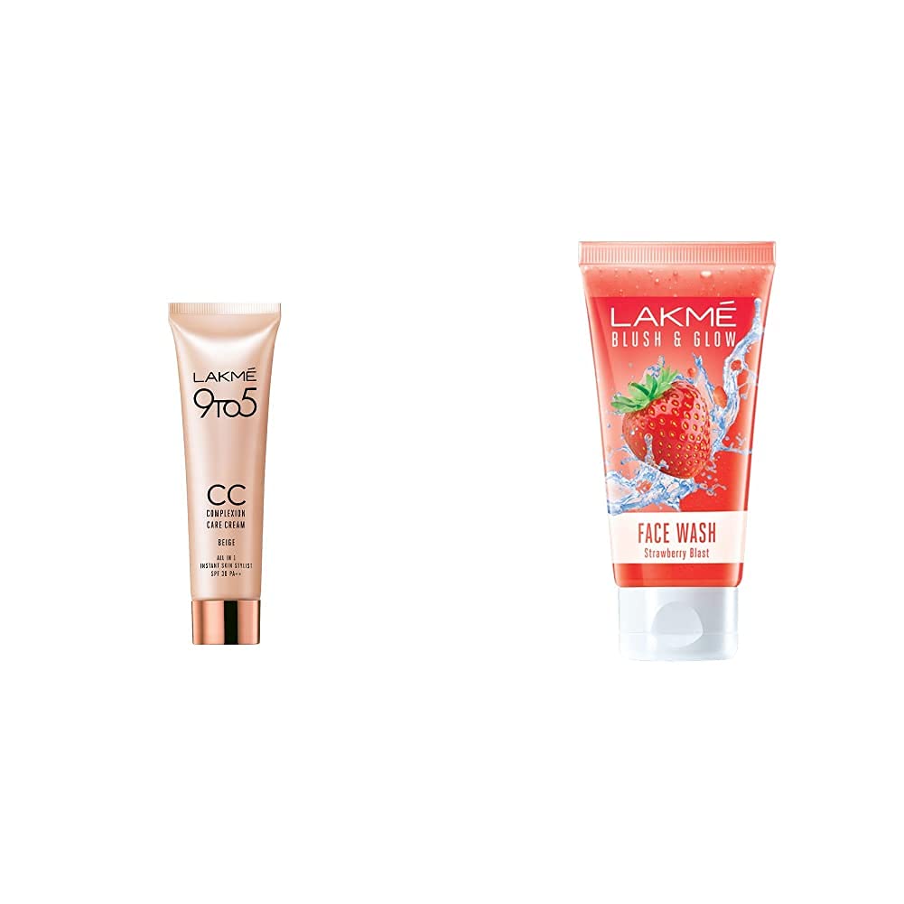 Lakmé Complexion Care Face Cream, Beige, 9G & Lakmé Blush & Glow Strawberry Freshness Gel Face Wash With Strawberry Extracts, 100 G