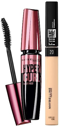 Maybelline New York Fit Me Liquid Natural Finish Medium Coverage Concealer,Normal Skin 20 Sand, 6.8ml And Hypercurl Mascara Waterproof, Black, 9.2ml