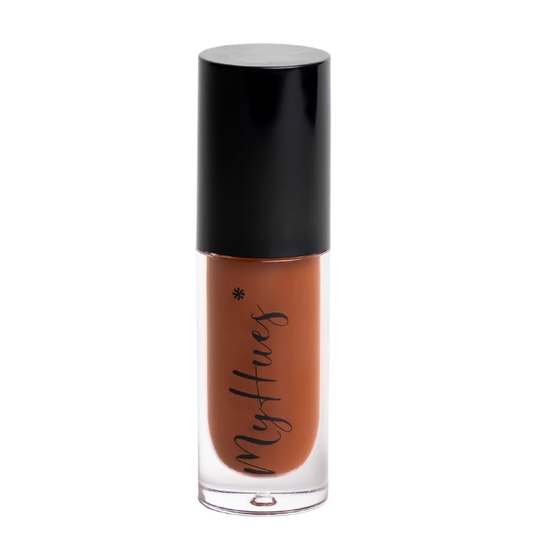 MyHues HyGlow Lip Elixir, Lip Gloss and Oil Hybrid, Nourishing Jojoba, Almond, Squalane 100% (Plant Derived), Shea Butter, Moisturizing, Buildable Colour, Glossy Finish - Caramel Brown (Amya)