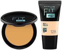 Maybelline New York Liquid Foundation For Oily Skin, Matte & Poreless, Fit Me, 128 Warm Nude, 18 Ml & New York Compact Powder, 230 Natural Buff, 8G, Ivory