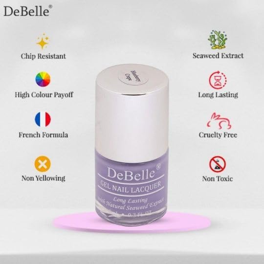 Debelle Gel Nail Polish Blueberry Crepe (Lavender Nail Paint)|Non Uv - Glossy Finish |Chip Resistant | Seaweed Enriched Formula| Long Lasting|Cruelty And Toxic Free| 8Ml