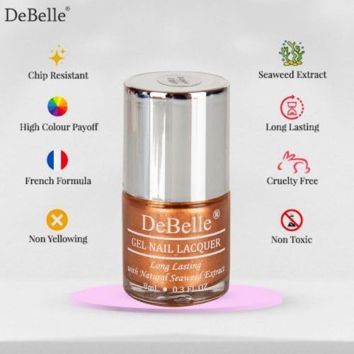 DeBelle Gel Nail Polish Rustique Copper (Rose Gold Copper), 8 ml - Enriched with natural Seaweed Extract, cruelty Free, Toxic Free Glossy Finish