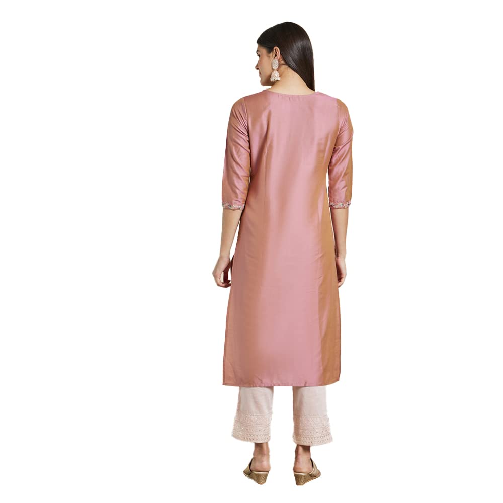 Kashish Women's  Viscose Embroidered Round Neck Straight Fit Kurta