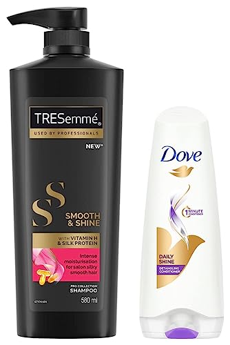 TRESemme Smooth and Shine Shampoo, 580ml And Dove Daily Shine Conditioner, 180ml