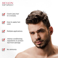 Revlon Top Speed Hair Color for Men Natural Black with Outrageous Conditioner 190ml | 100% Grey Coverage in 5 Minutes | Infused with Mother of Pearl and Ginseng Root extract | Prevent Fading, add Volume, Softness & Shine to Hair