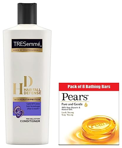 Pears Pure And Gentle Bathing Bar, 125g (Pack Of 8) & TRESemme Hair Fall Defense Conditioner, 190ml