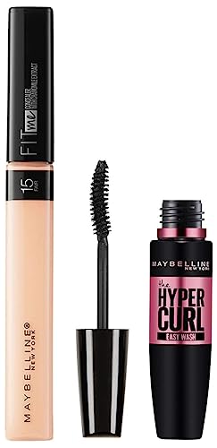 Maybelline New York Fit Me Natural Liquid Concealer,15 Fair, 6.8ml Hypercurl Mascara Washable, Black, 9.2ml