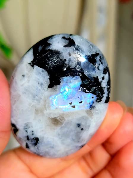 Rainbow Moonstone Large Palm Stone - Pocket Massage Worry Stone for Natural Body Chakra Balancing, Reiki Healing and Crystal Grid Rainbow Moonstone (Large)