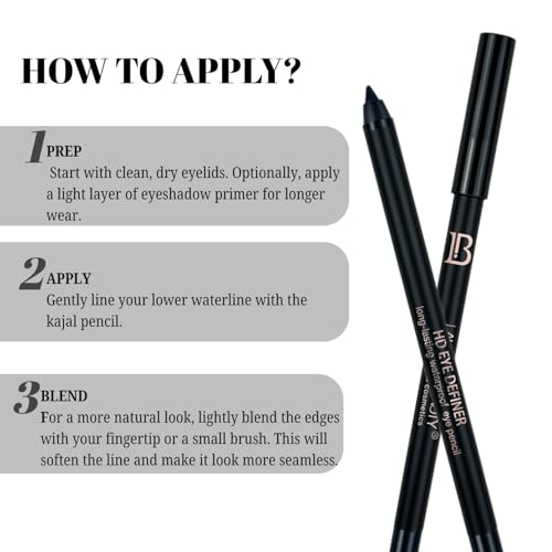 Lakyou Beauty HD Eye Definer | Long-Lasting Waterproof Eye Pencil | Smudge-Proof | Creamy Smooth | Jet Black | Up to 24H Wear | 1.2g
