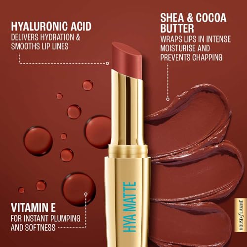 Lakmé 9to5 Lipstick, Hya Matte, with Hyaluronic Acid for hydrated lips, Meetup Mauve 3.6gm