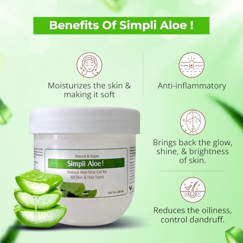Passion Indulge Pure Aloe Vera gel for Face- 200 ml | BUY 1 GET 1 FREE Simpli Gel | Multipurpose Natural aloe vera Gel for Skin & Hair | For acne & marks | Provides deep hydration