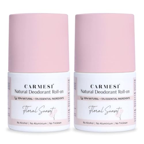 Carmesi Natural Underarm Roll On Deodorant for Women | 95% Natural + 5% Essential Ingredients | For Fresh Underarms All Day | No Alcohol & Aluminium | Floral Sunset | 50 ml (Pack of 2)