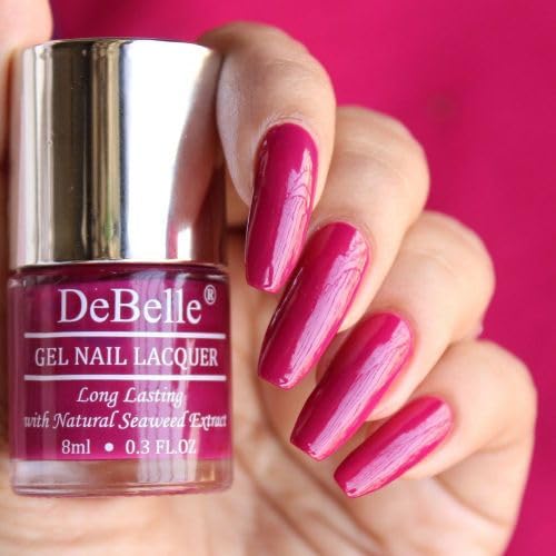 DeBelle Gel Nail Lacquer Camellia Berry(Dark Pink Nail Paint) | Long Lasting, Non UV Gel Finish | Seaweed Enriched & Chip Resistant, 8ml