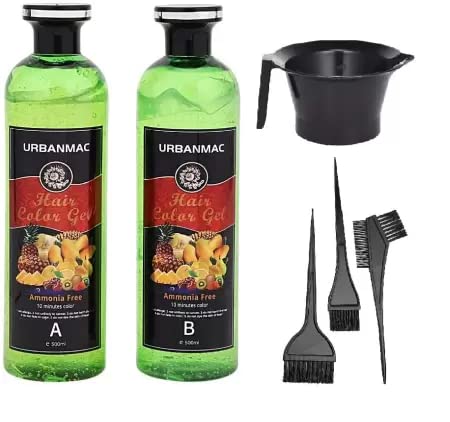 URBANMAC Fruit Vinegar Hair Color Black Gel With Dye Brush and Mixing Bowl Hair Colouring Kit