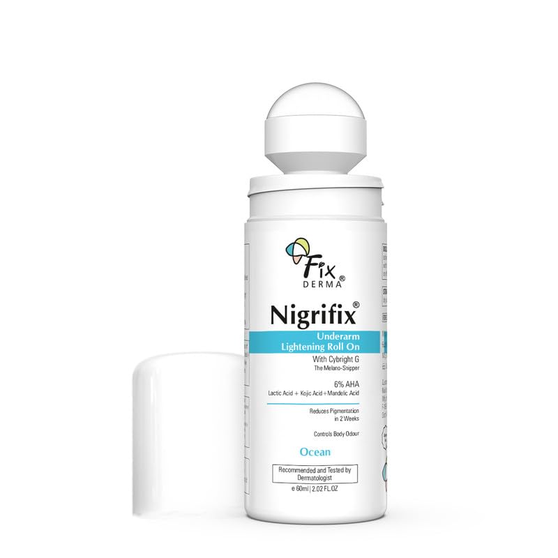 Fixderma Nigrifix Underarm Ocean Roll on With 6% AHA, Lactic Acid & 1% Mandelic Acid & Kojic Acid | Brightens Skin & Exfoliates Underarm | For Sensitive Skin - 60ml (Pack of 1)