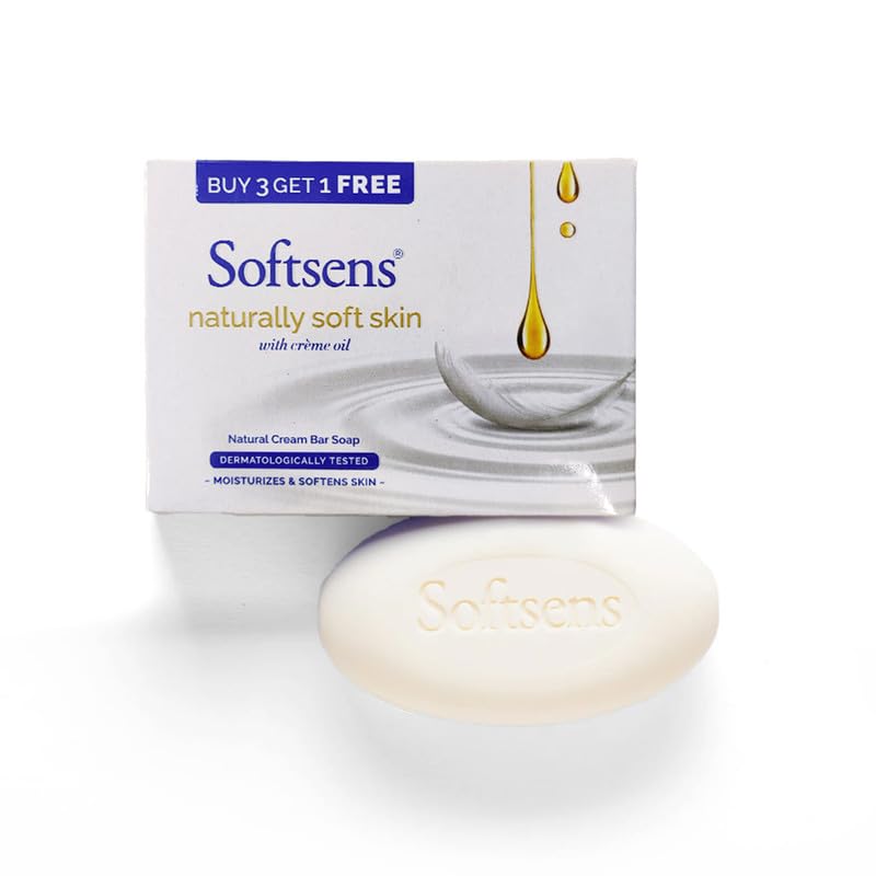 Softsens Naturally Soft Skin Cream Bar Soap I Enriched with Natural Creme Oil I Dermatologically Tested & Parben Free(100g x 4)