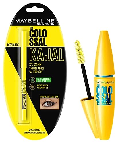Maybelline New York Colossal Matte Pencil Kajal, Black, 0.35G And New York Volume Express Colossal Masacara, Waterproof, Black, 10 Ml