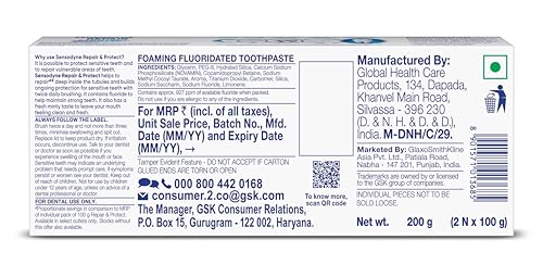 Sensodyne Toothpaste Repair & Protect Combo pack, tooth paste for deep repair of sensitive teeth, 200 gm multi-pack (100 gm x 2)