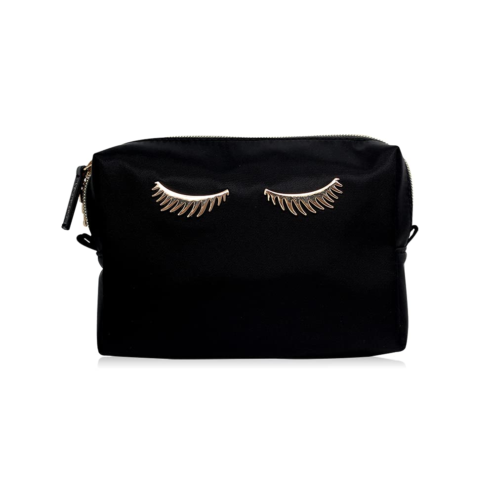 Colorbar LIPS & LASHES BOX POUCH(SET OF TWO) - BLACK II 1 Large Main Compartment + Small Black Pouch II Metallic Embellishments and Zipper II PVC + Polyester material