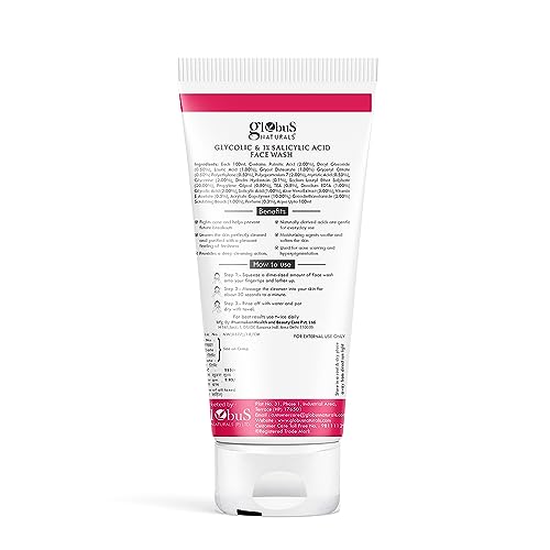 Globus Naturals Pimple Clear Glycolic & 1% Salicylic Acid Face Wash, For Acne & Oil Control, Enriched with Aloe vera & Vitamin E (100ml) (Pack Of 5)