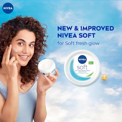 NIVEA Soft Light Moisturizer, 300 ml, for Face, Hand & Body, Non-Greasy Cream with Vitamin E & Jojoba Oil for Instant Hydration
