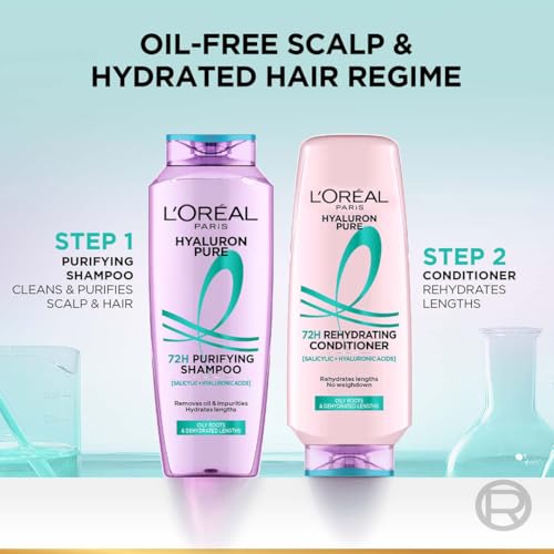 L’Oréal Paris Hyaluron Pure 72H Purifying Shampoo, For oily scalp & dry hair with salicylic and hyaluronic acid, 340 ml