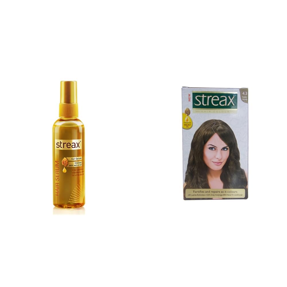 Streax Hair Serum 125ml, Vitalized with Walnut Oil, For Hair Smoothening & Shine, For Dry & Frizzy Hair Cream Hair Colour for Women & Men | Golden Brown