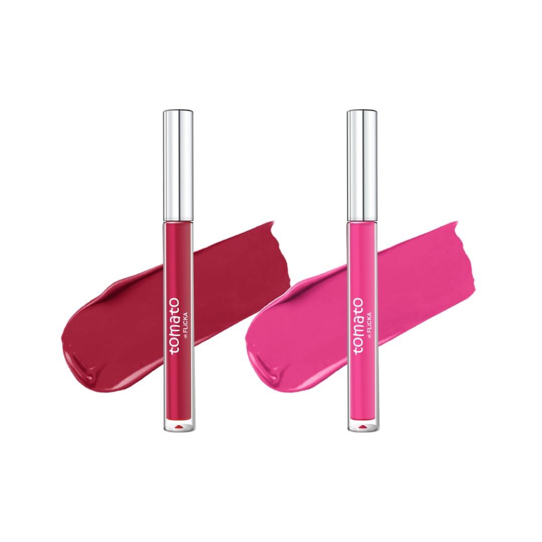 FLiCKA Tomato Liquid Matte Lipstick Transfer Proof, Smudge Proof, Non-Sticky, Creamy Lightweight Shade 4 & Shade 8 Combo