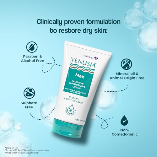Dr. Reddy's Venusia Max Intensive Moisturizing Cream | Dermatologist Recommended for Dry to Very Dry Skin | Clinically proven for up to 24 hrs. Moisturization | For Face & Body | Cocoa Butter, Mango Butter & Aloe Butter | 150 g