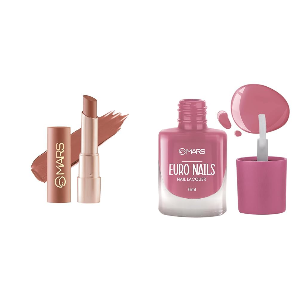 MARS Creamy Matte finish Long Lasting Lipstick for Women | Creamy Lipstick | Single Swipe Application | Smooth & Light Weight (3.2 gm) (22-Ballroom Passion) EURO Nail Lacquer (6.0 ml) (Shade-14)