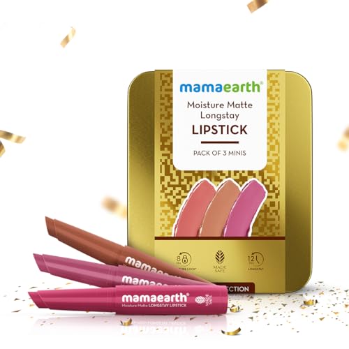 Mamaearth Moisture Matte Long Stay Lipstick Minis Gift Set - Nude Perfection | 8 Hour Moisture Lock | Up to 12-Hour Long Stay | Smudge Proof | Travel-Friendly | Gifting For Valentine's Day, Birthday, Anniversary & Special Occasions | Premium Gift Pack