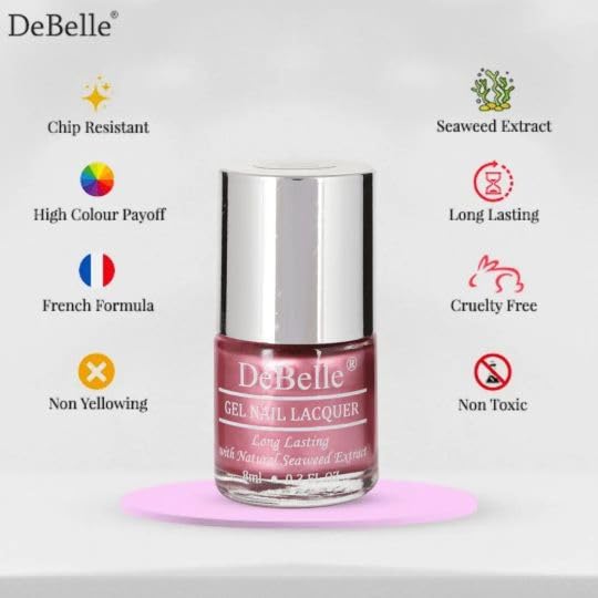 DeBelle Gel Nail Polish Chrome Glaze (Metallic Pink Nail Paint)|Non UV - Gel Finish |Chip Resistant | Seaweed Enriched Formula| Long Lasting|Cruelty and Toxic Free| 8ml