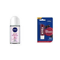 Nivea Deodorant Roll On, Pearl & Beauty for Women, 50ml And Lip Balm, Fruity Blackberry Shine for Women, 4.8g