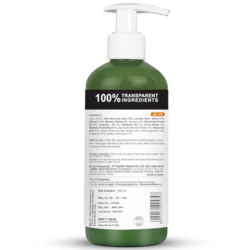 Soulflower Vitamin C Body Lotion with Hyaluronic Acid for Natural UV Protection, Dark Spots reduction, skin Nourishment, Brightning, Hydration for All Skin Types | Light weight & non-sticky | 200ml