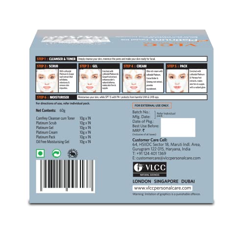 VLCC Silver Facial Kit - 60 g | Skin Purifying and Detoxing Facial. Excess Oil control. Helps balance pH & bright complexion. Silver Powder, Winter Cherry, Licorice Extract, Orange & Lemon Extract.