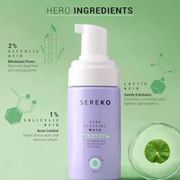 Sereko Pore Clearing Face Wash with 1% Salicylic Acid & Lactic Acid | Foaming Cleanser for Oily & Acne-Prone Skin | Deep Cleansing & Gentle Exfoliation | Sulfate-Free | For Men & Women | 100ml