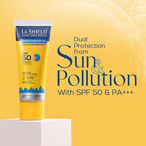 La Shield Pollution Protect SPF 50 Mineral Sunscreen Gel | PA+++ | Lightweight & Oil free | Moisture boost formula | Water resistant| All Skin types |Dermatologist Tested | 50g (Pack of 3)