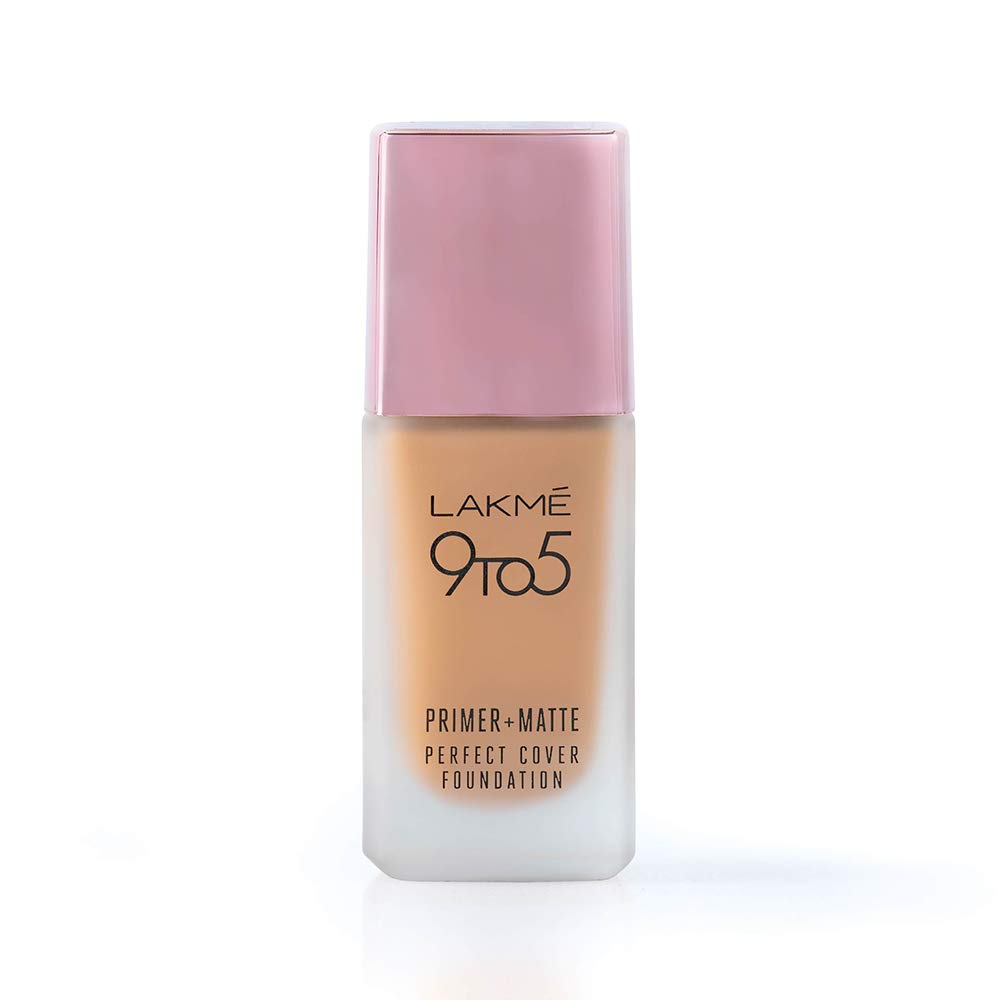Lakmé 9 To 5 Primer + Matte Perfect Cover Full Liquid Foundation, W240 Warm Beige, 25ml & Absolute Blur Perfect Makeup Primer, Peach, 10g (Acne Prone)