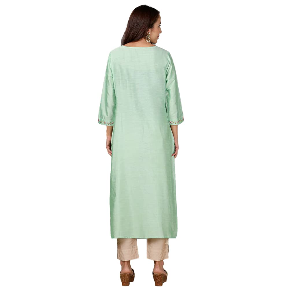 Kashish Women's  Viscose Embroidered Round Neck Straight Fit Kurta
