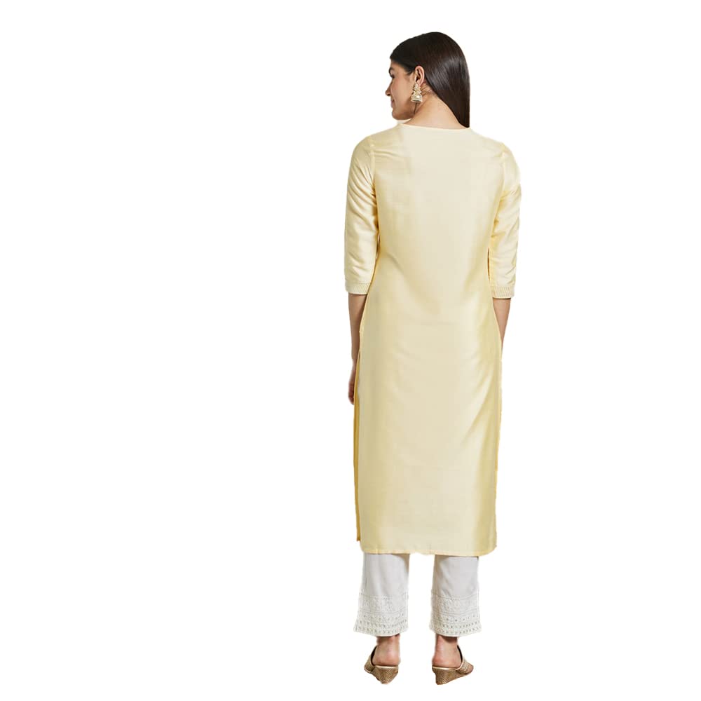 Kashish Women's  Viscose Embroidered Round Neck Straight Fit Kurta