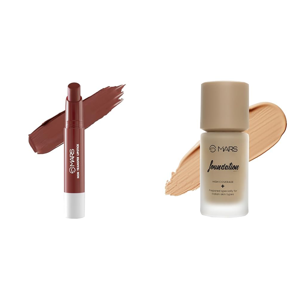 MARS Matte Super Stay Lipstick Lipstick for Women (2.6 gm) (12-SINFUL) High Coverage Liquid Foundation | Blemish Free & Blendable Foundation for Makeup (40ml) (SHADE-07)